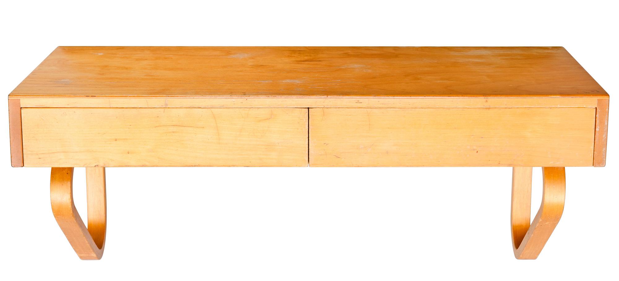 Alvar Aalto, A WALL SHELF WITH TWO DRAWERS.