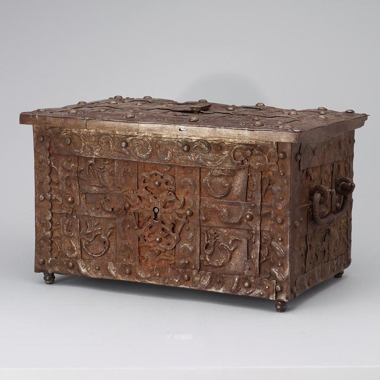 A Baroque 17th century iron chest.