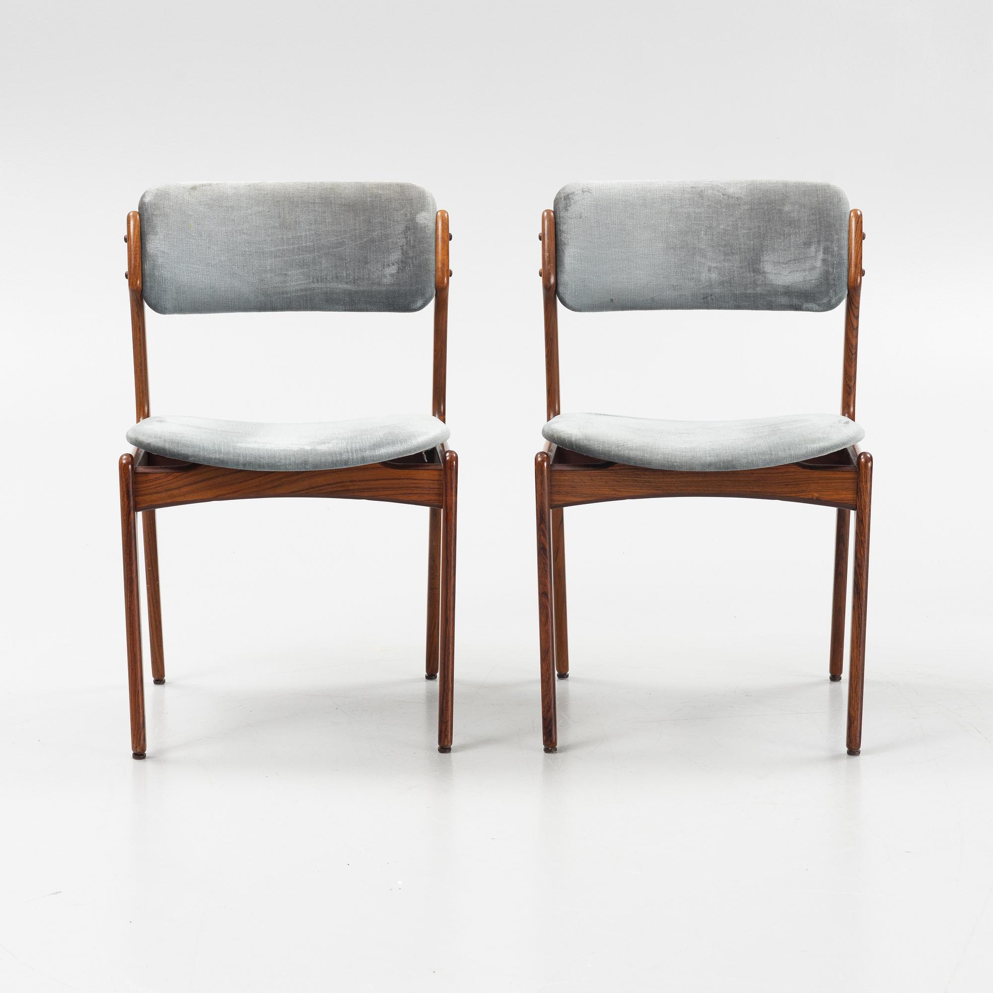 Erik Buch, a pair of model 49 rosewood chairs, Odense möbelsnickeri, Denmark, 1950's/60's.