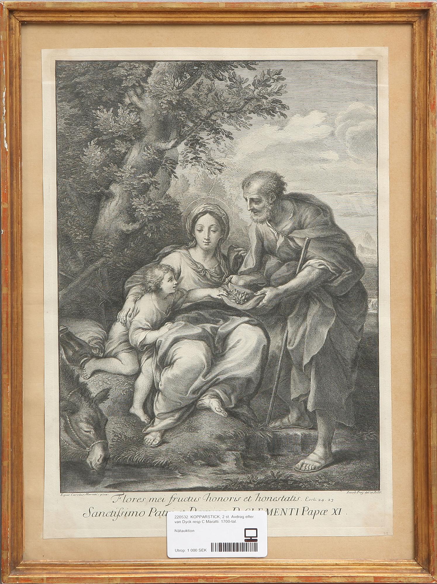 KOPPARSTICK, 2 st. Avdrag efter van Dyck resp C Maratti. 1700-tal.