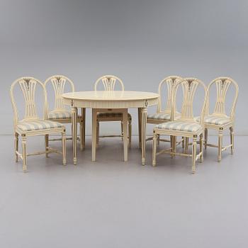 MATSALSMÖBEL, 7 delar, gustaviansk stil, 1900-talets andra hälft.