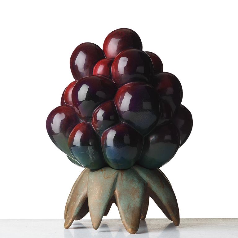 Hans Hedberg, a faience blackberry sculpture on a separate bronze base, Biot France.