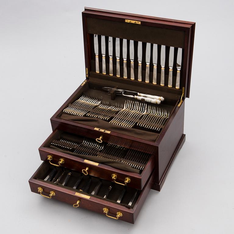 CHRISTOFLE 123-piece Aria Gold Ring Silver Plated Cutlery Set for Twelve persons.