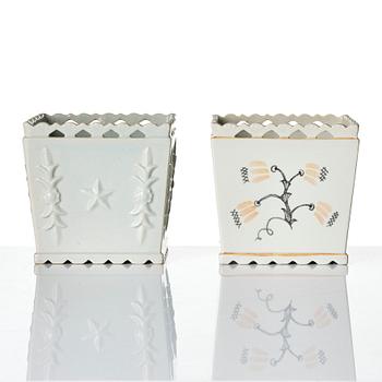Wilhelm Kåge, two creamware flower pots, Gustavsberg 1920s.