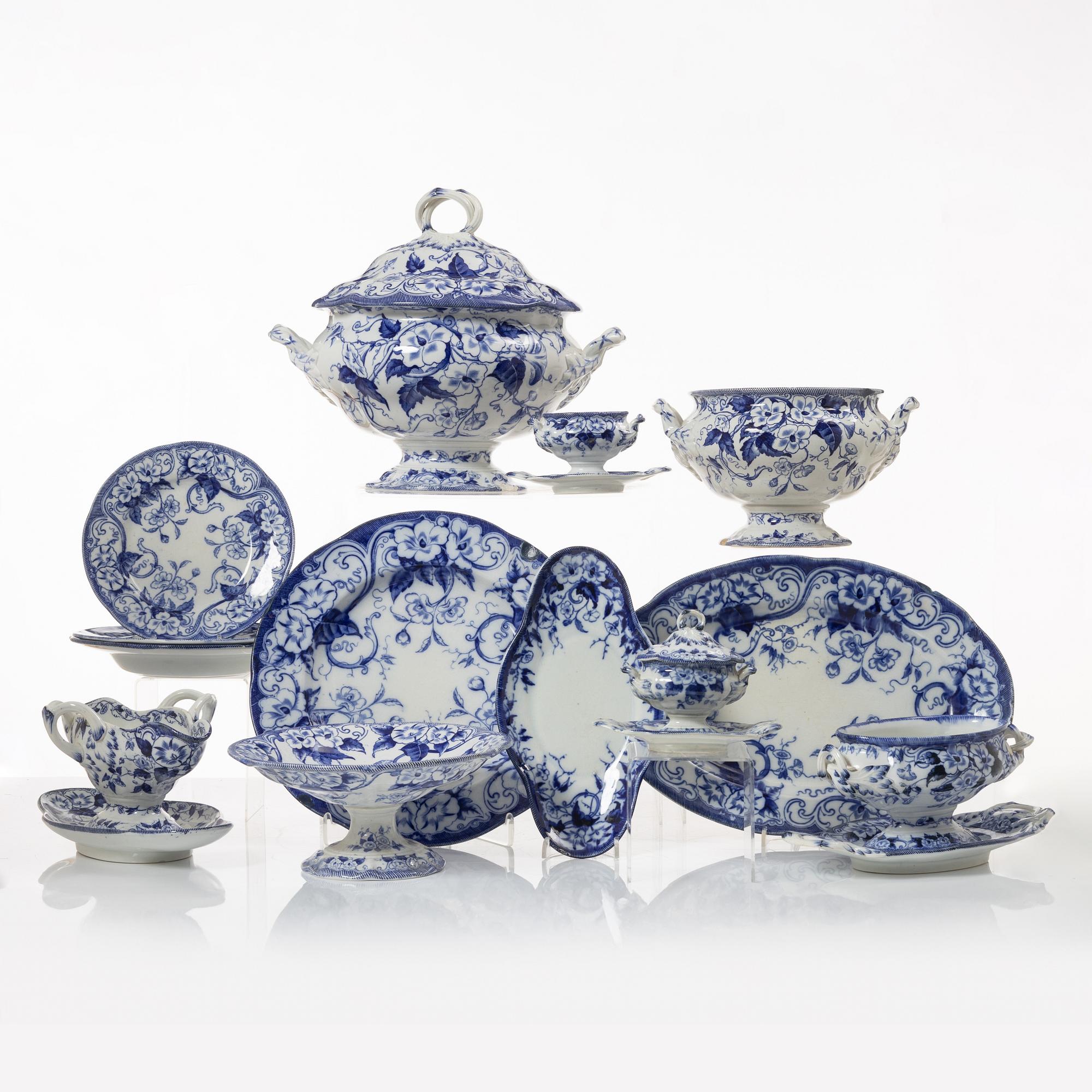 A 42 piece earthenware dinner service, 'Flora', Creil Montereau, France, late 19th Century.