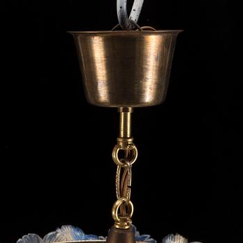 A 20th century glass and brass ceiling light, probably Murano, Italy.