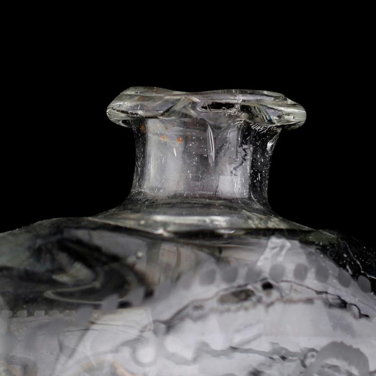 BRÄNNVINSFLASKOR, 3 st, möjligen Cedersberg, 1800-tal.
