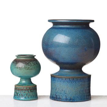 Stig Lindberg, two stoneware vases, Gustavsberg studio, Sweden 1963-64.