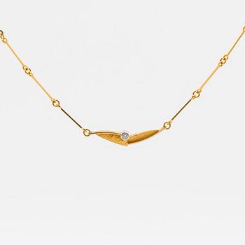 LAPPONIA NECKLACE 18K gold 1 brilliant-cut diamond 0,03 ct engraved, Finland 2002.