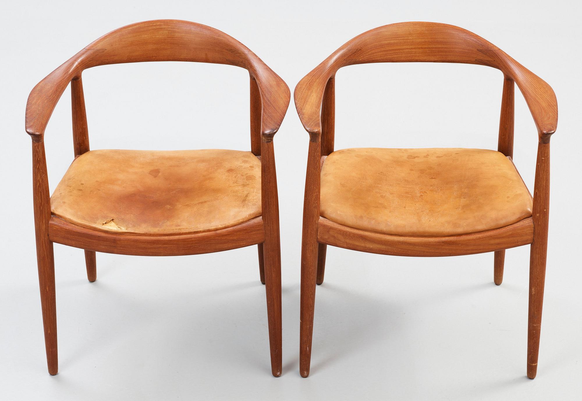 A pair of Hans J Wegner teak 'The Chair', by Johannes Hansen, Denmark 1950-60's.