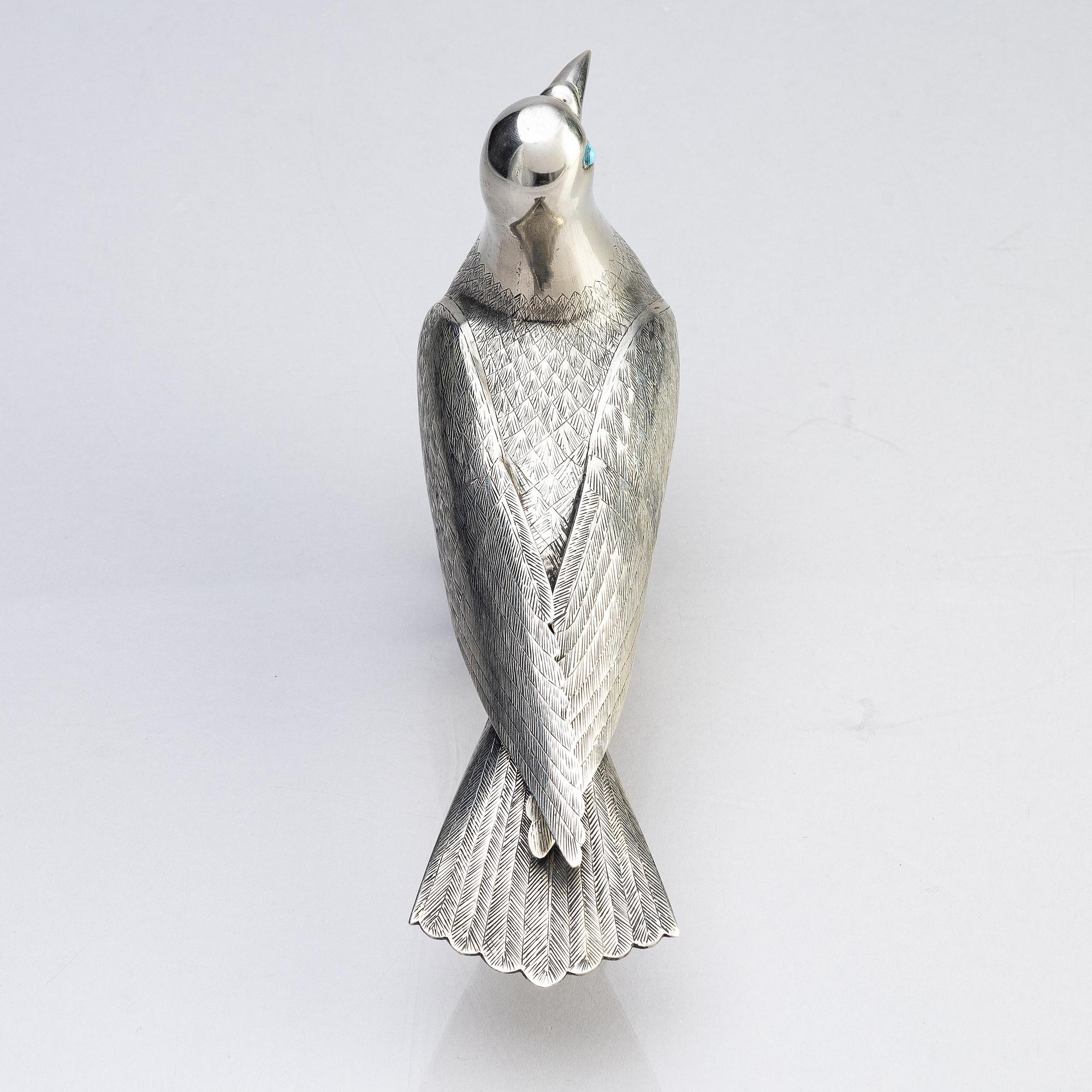 A Persian silver pigeon, the Qajar dynasty (1789–1925).