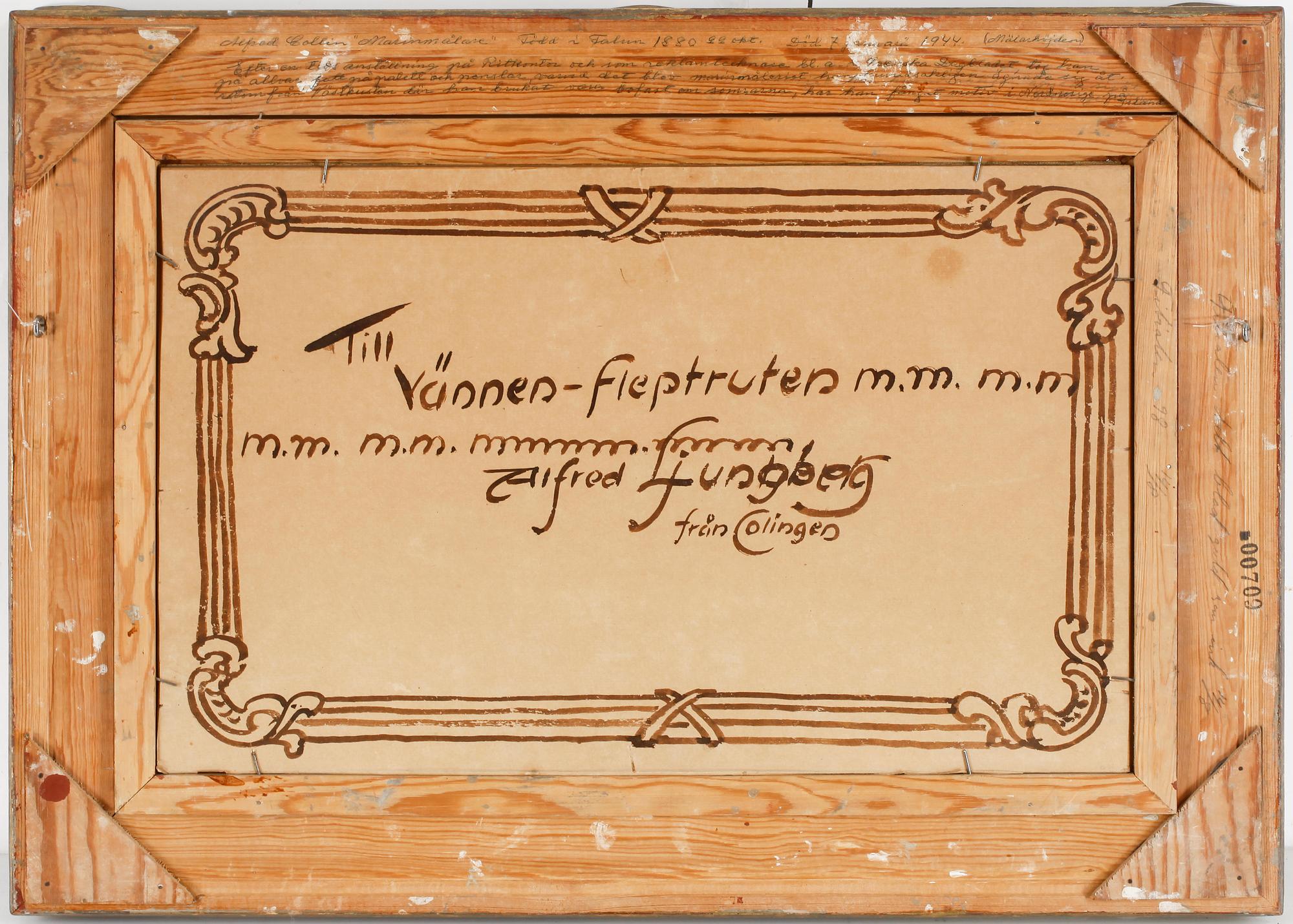 ALFRED COLLIN, olja på pannå, signerad.