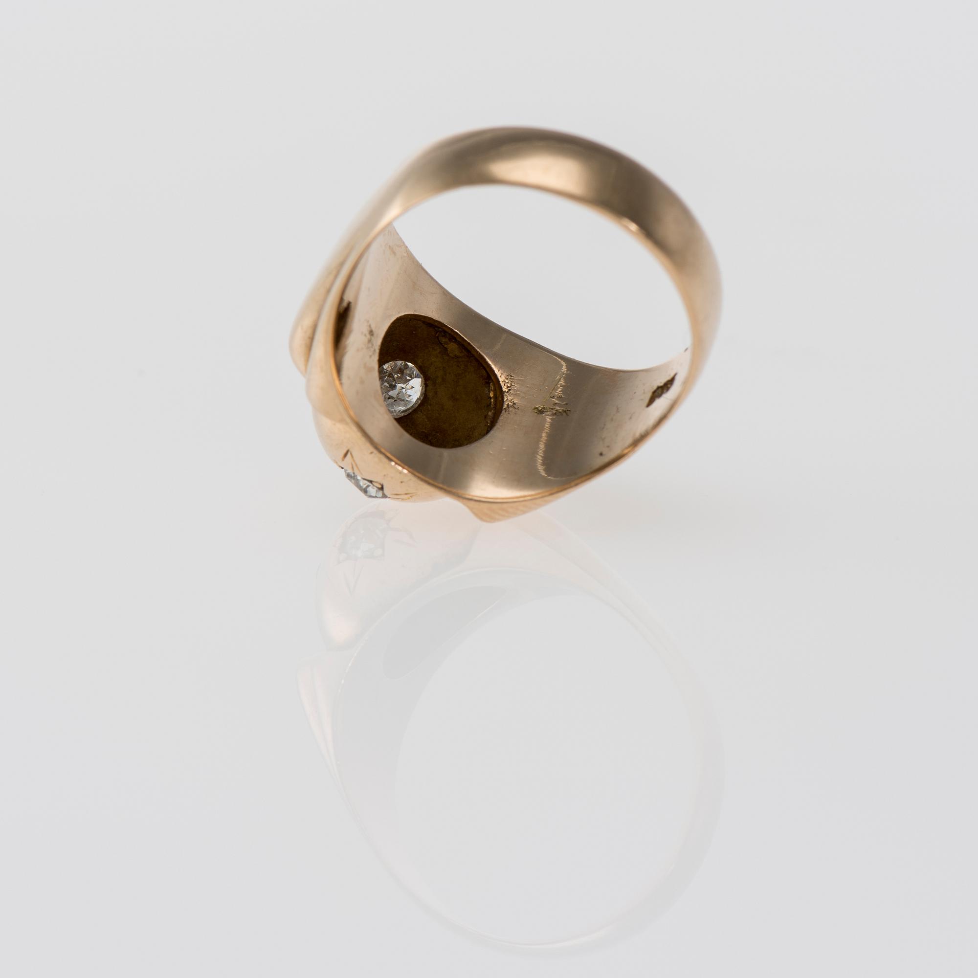 RING, 14K guld, gammalslipade diamanter. Vikt ca 12,7 g.