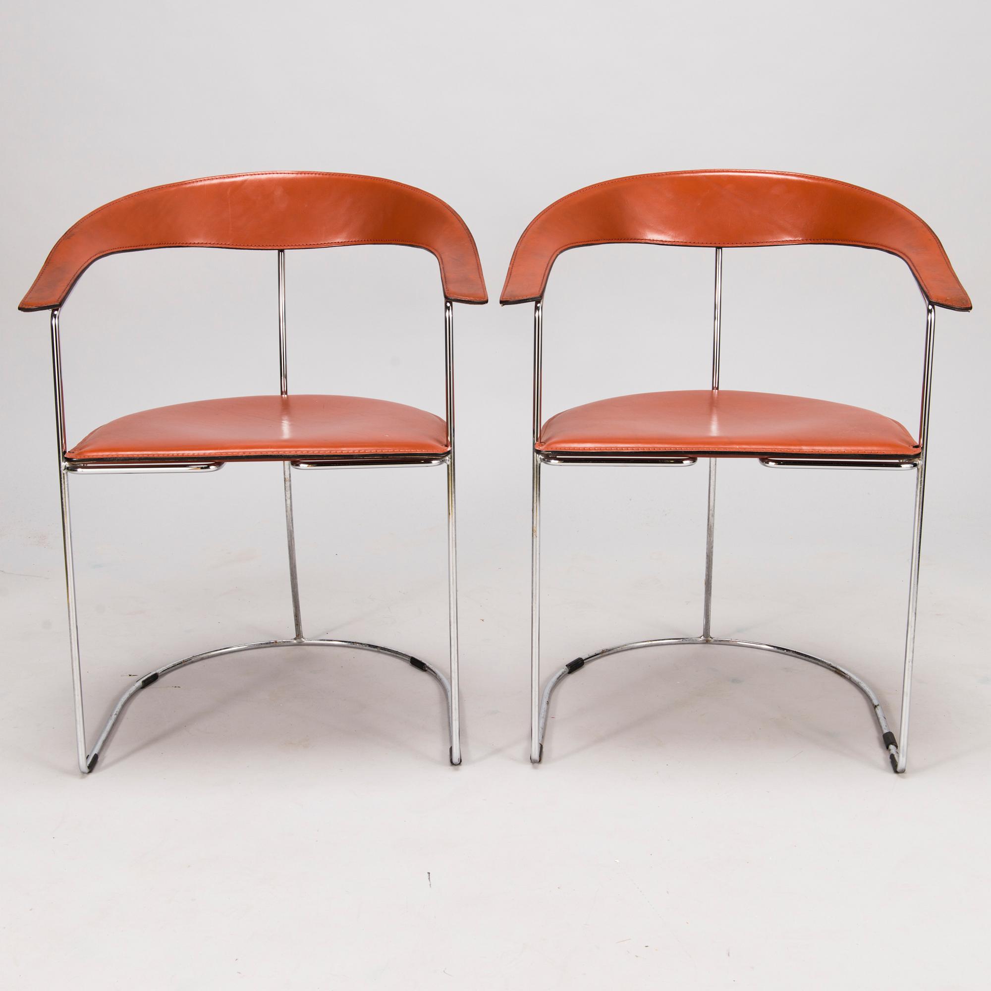 A set of five 1980/90s metal and leather armchairs by Arrben
