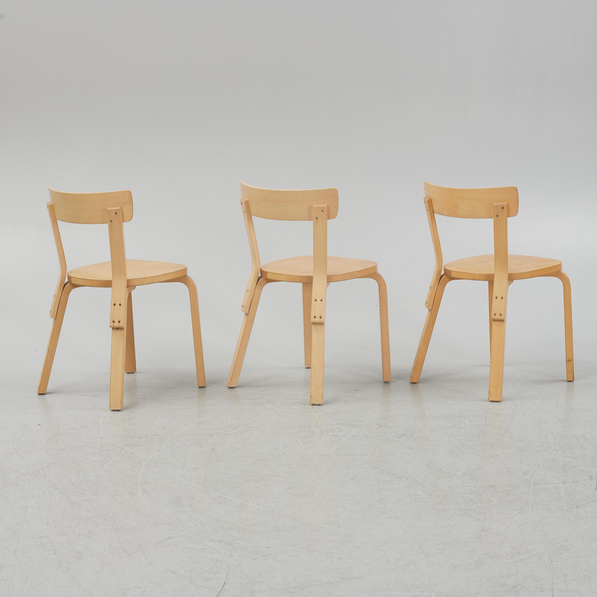 Alvar Aalto, stolar, 3 st, modell 69, Artek, Finland.
