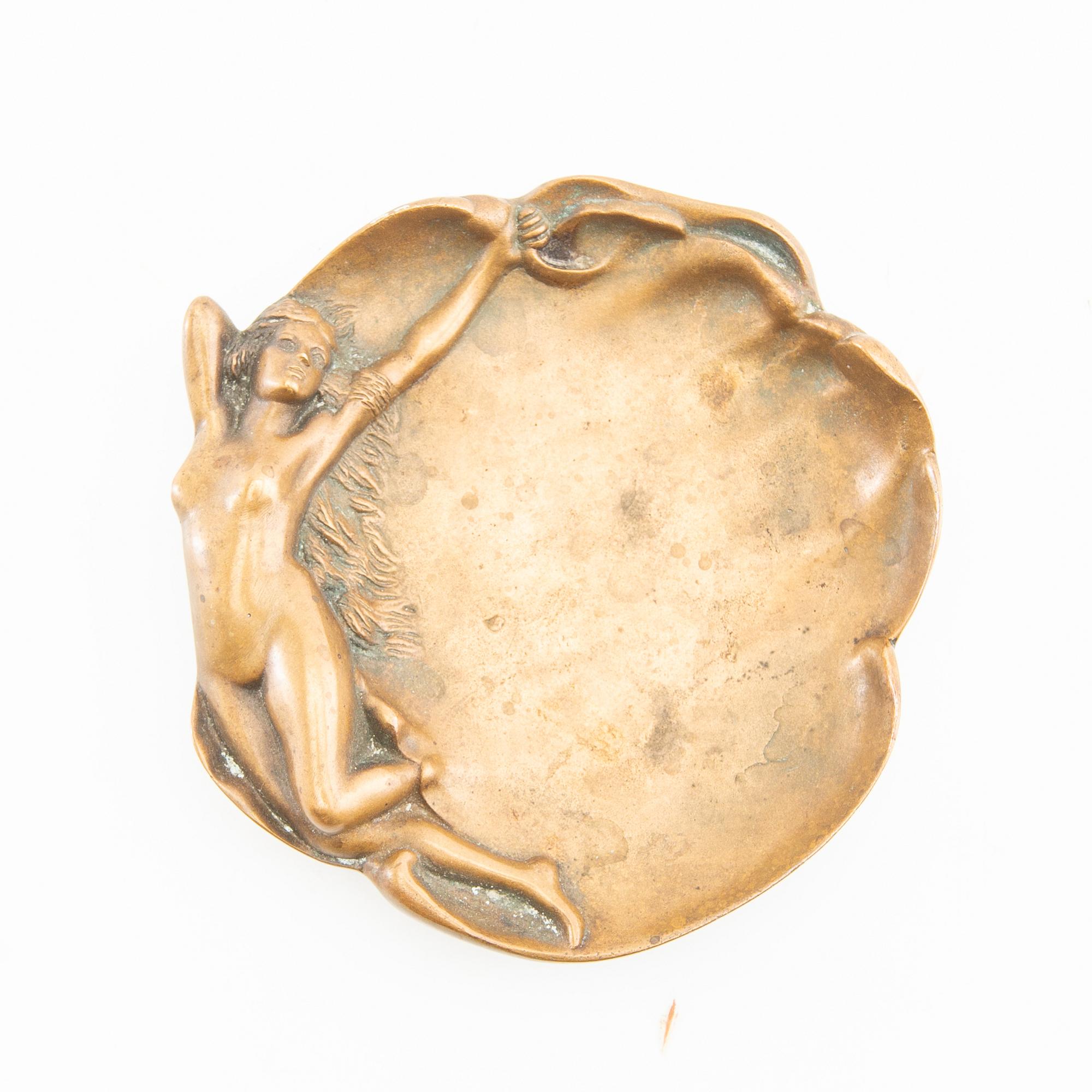 Ashtray Jugend stamped JLH (possibly JL Hultman) bronze early 1900s.