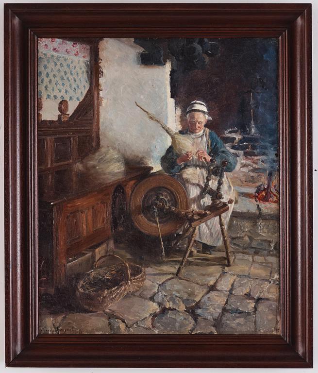 Gerda Roosval-Kallstenius, At the spinning wheel.
