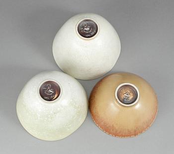 SKÅLAR, 3 st, stengods, Gunnar Nylund, Rörstrand, 1900-talets mitt.