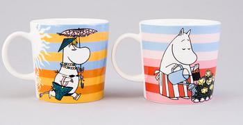 MOOMIN-MUGS, 5 pcs, porcelain, 'Summer season mugs', Moomin Characters, Arabia 2006-2011.