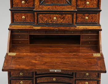 A Swedish burr-elm late baroque writing cabinet, first part 18th century.