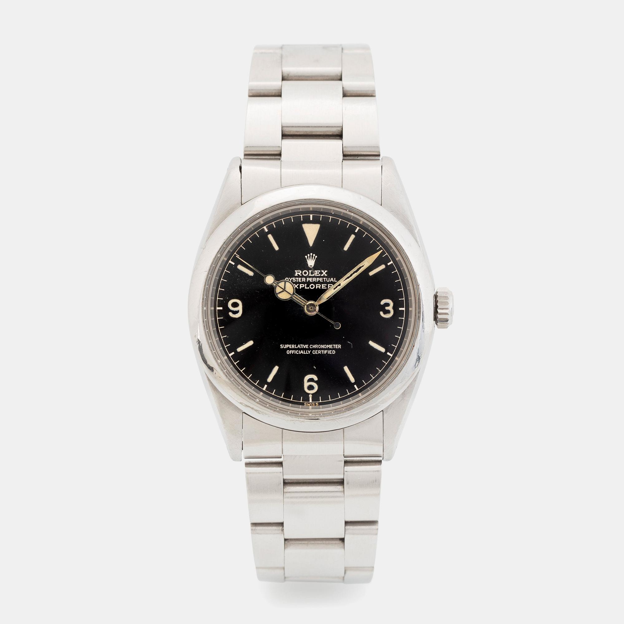 Rolex, Explorer, "Chapter Ring, Exclamation Point, Gilt Dial", "Type 3", ca 1962.