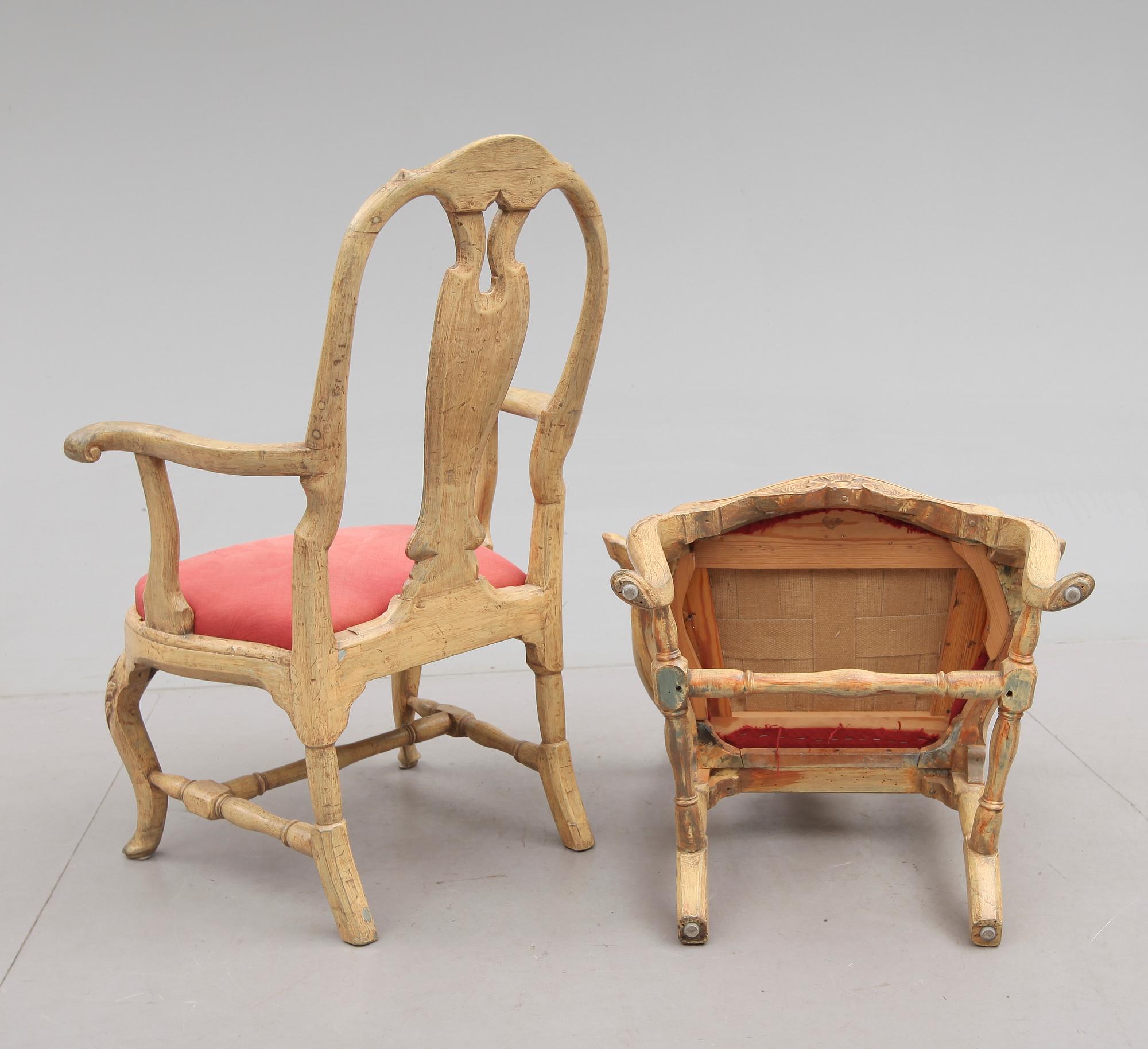 KARMSTOLAR, 1 par, rokoko, 1700-tal.