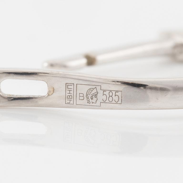 Earrings, a pair, 14K white gold with briolette-cut topaz and octagon-cut diamonds.