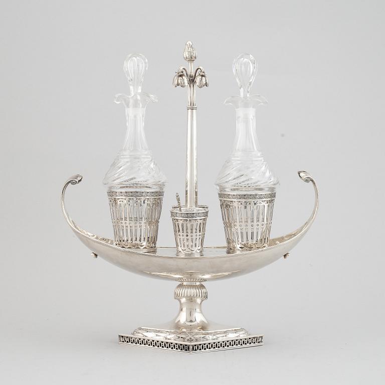 Pehr Zethelius, bordssurtout, silver och glass, Stockholm 1799. Sengustaviansk.