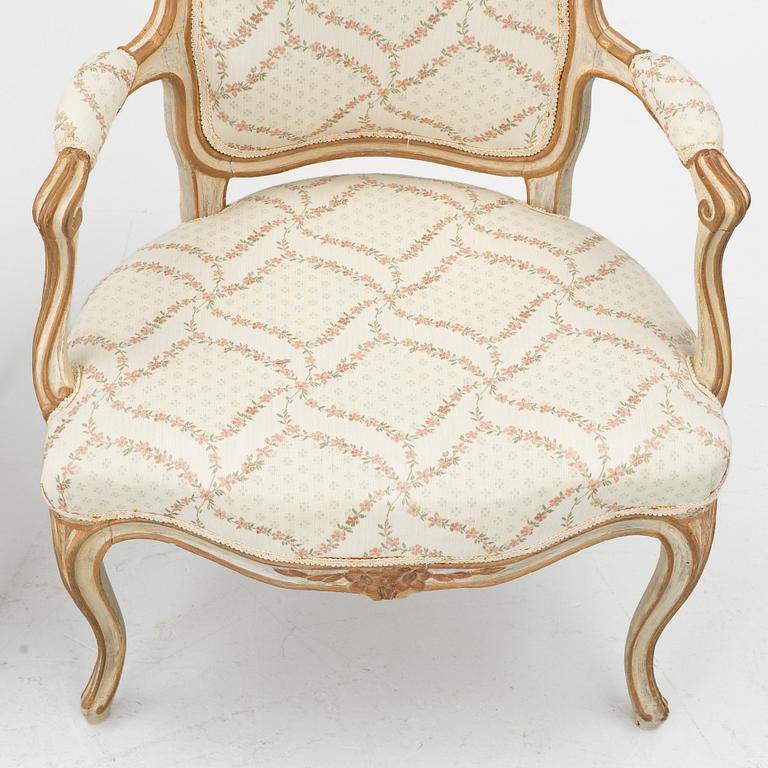 A matched pair of Rococo armchairs, 18th Century.