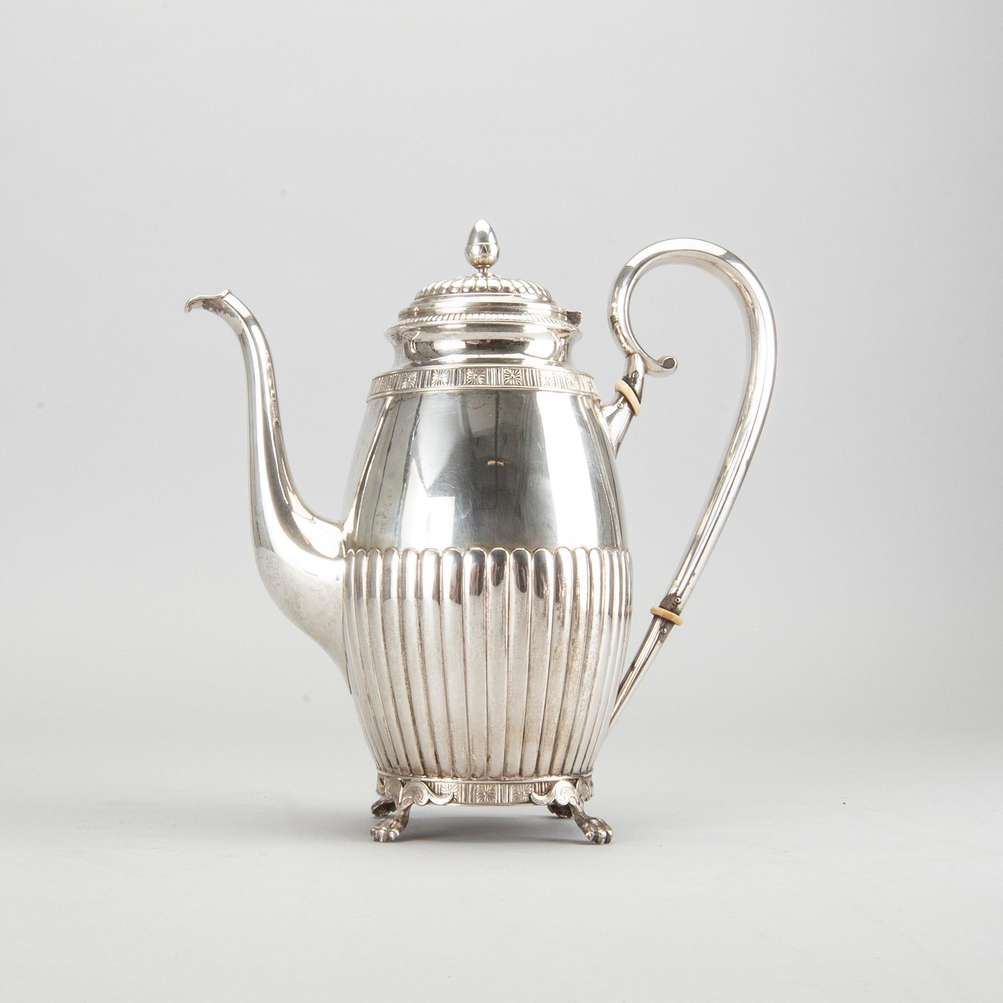 KAFFESERVIS, 3 delar, silver, B Erlandsson, Kristianstad, 1903, vikt ca 1200 gram.