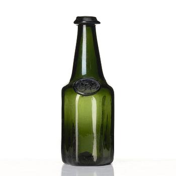 A green glass bottle flask, Henrikstorp, Sweden, 18th century.