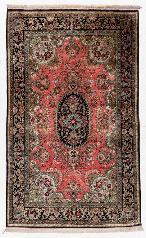 Carpet, Ghom, silk, semi-antique, approx. 170 x 104 cm.