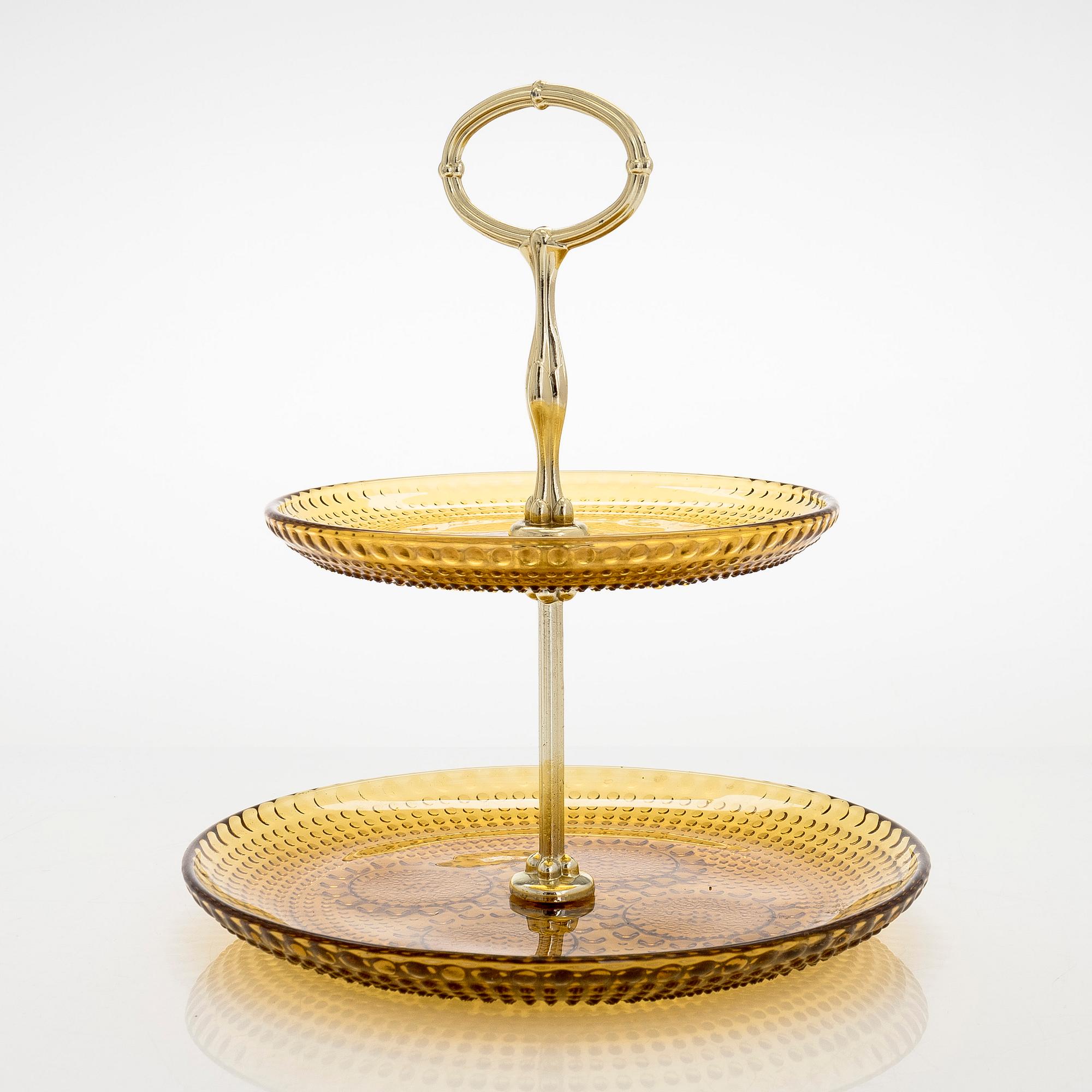 Nanny Still, A "Grapponia" cake stand and 12 side plates,  Riihimäen Lasi, Finland, 1970s.