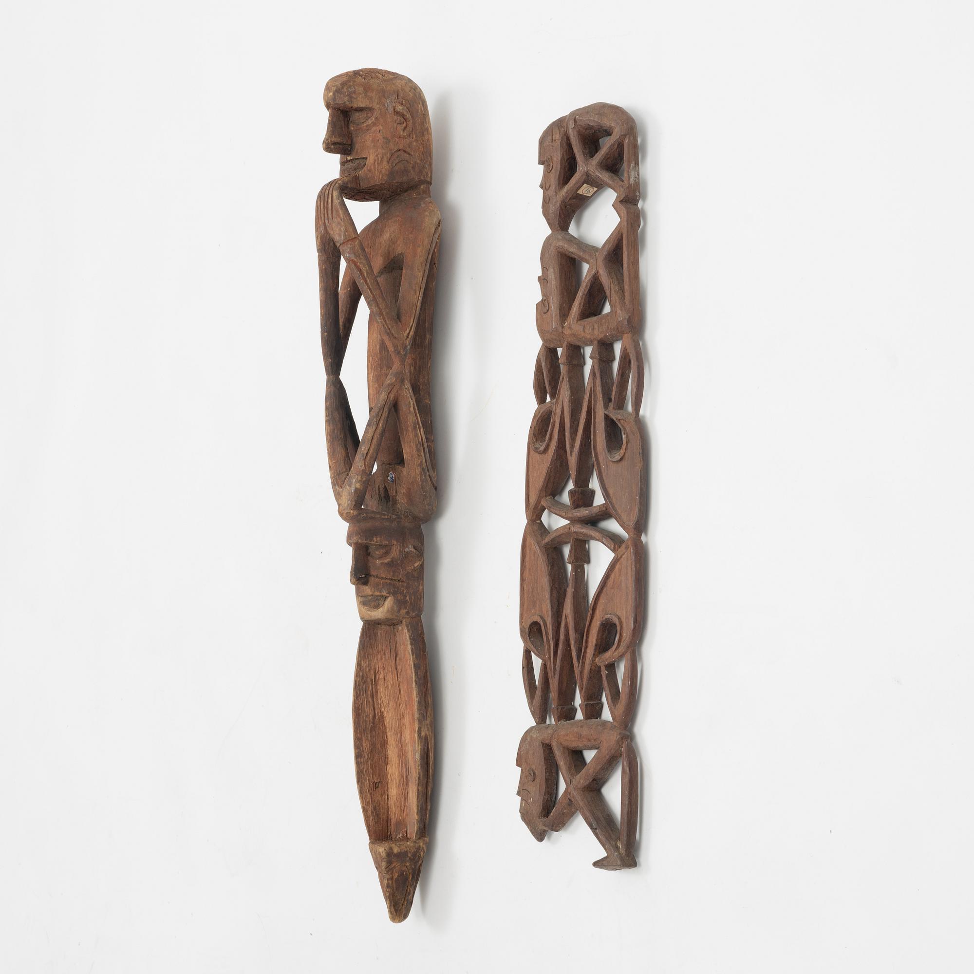 Two Asmat wood carvings/sculptures, Indonesia, Jakarta, 20th Century.