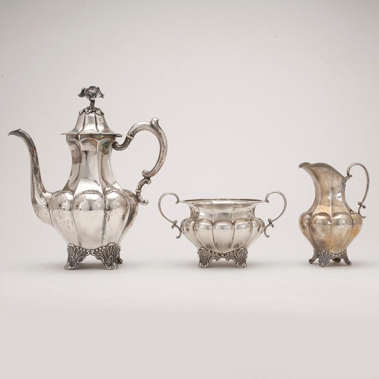 KAFFESERVIS, 3 delar. Silver. AG Dufva, Stockholm1923-24. Tot ca 1190 g.