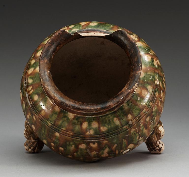 A sancai glazed tripod censer, Tang dynasty (618-907).