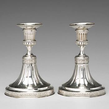 A pair of Swedish 18th century silver candlesticks, mark of Pehr Zethelius, Stockholm 1783.