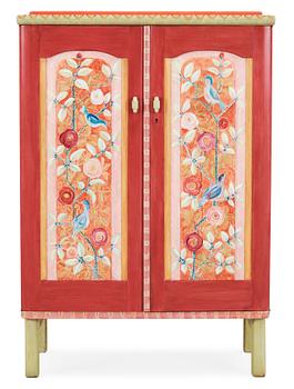 470. A Vidar Malmsten painted cabinet, Carl Malmsten AB, Sweden 1985, decorated by Liselotte Malmsten.