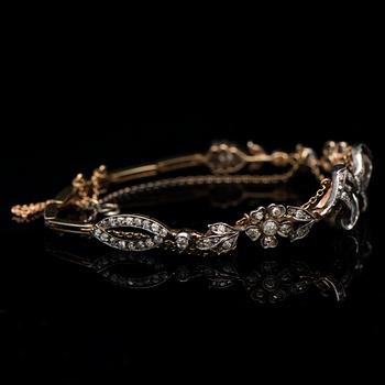 A BRACELET, old, rose and 8/8 cut diamonds, 14K gold, silver.