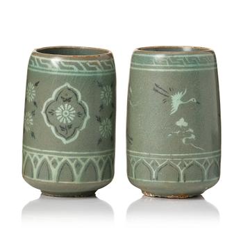 1053. Two celadonglazed cups, Korea, Koryo, 12th/13th Century.