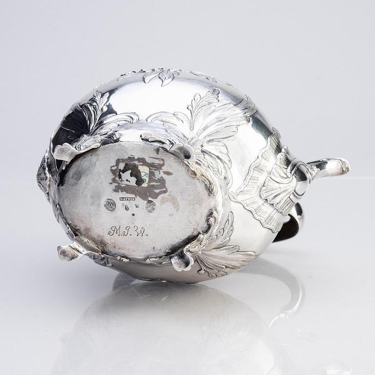 A Swedish Rococo double-spouted Rococo silver teapot, mark of Bengt Hafrin, Gothenburg 1770.