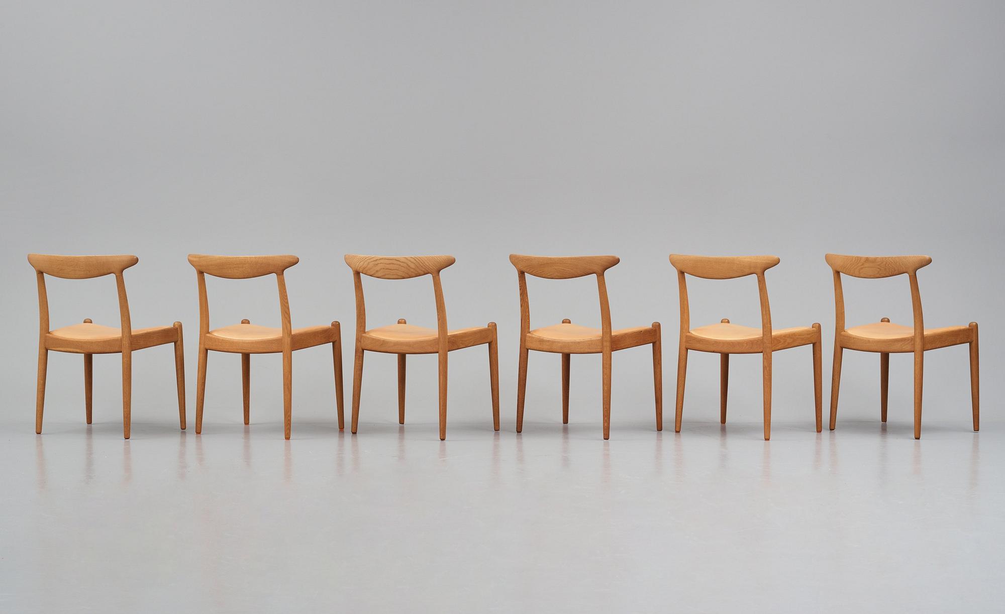 Hans J. Wegner, stolar 6 st., modell "W1", C.M. Madsens Fabriker, Danmark 1950-tal.