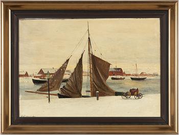 Olof Krumlinde, Boats in Winter Harbor.