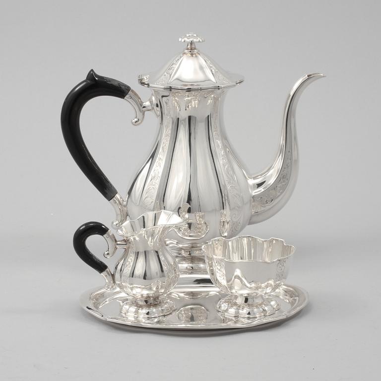 KAFFESERVIS, 4 delar, silver, importstämplade, 1900-tal, vikt  820 gram.