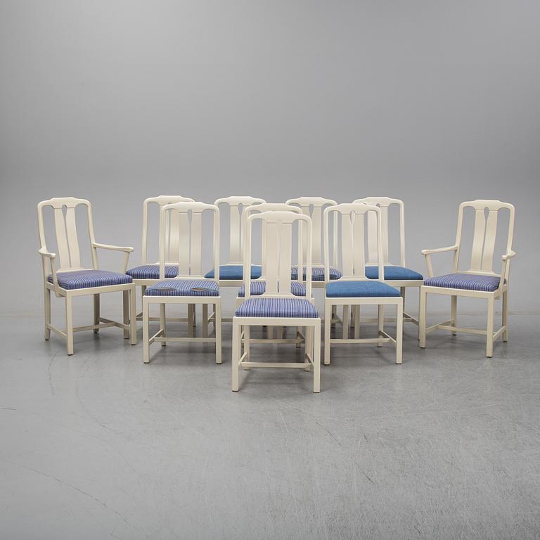 A second half of the 20th Century 11 pcs dining set by Carl Malmsten. Åfors möbelfabrik.