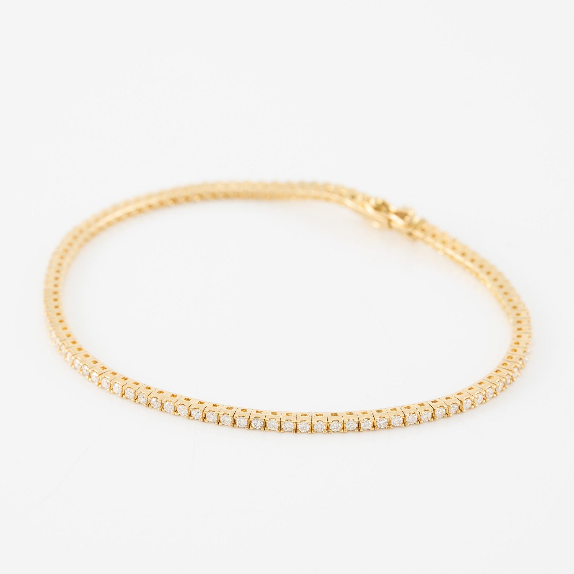 Tennis bracelet, 18K gold with brilliant-cut diamonds.