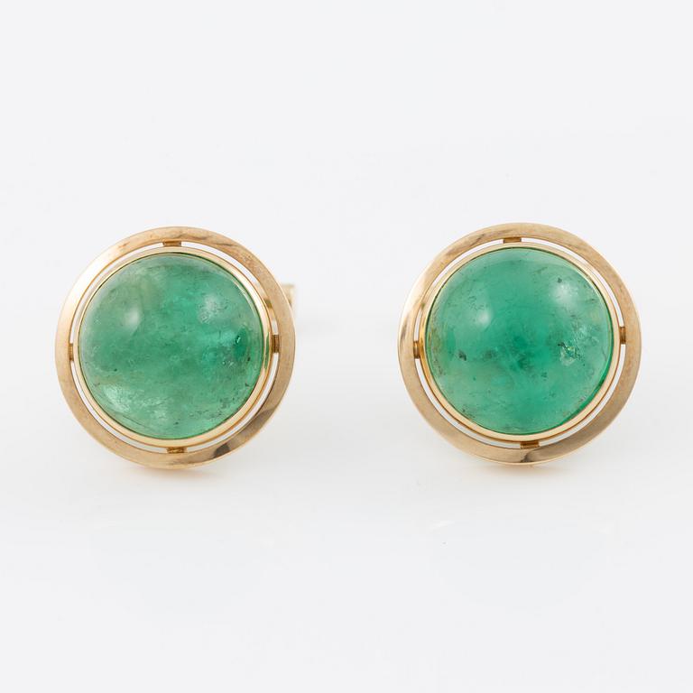 Cufflinks, a pair, 14K gold with cabochon-cut emeralds.