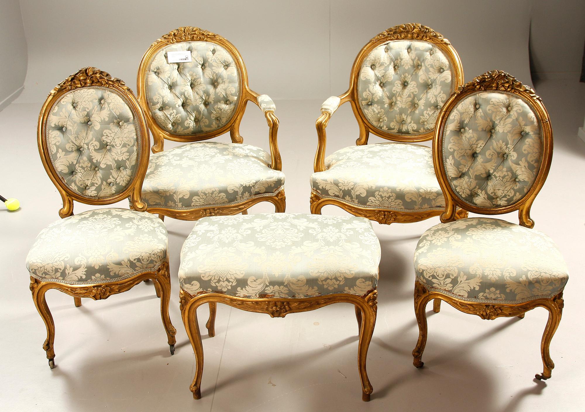 SALONGSGRUPP, 7 delar, rokokostil, 1900-talets första hälft.