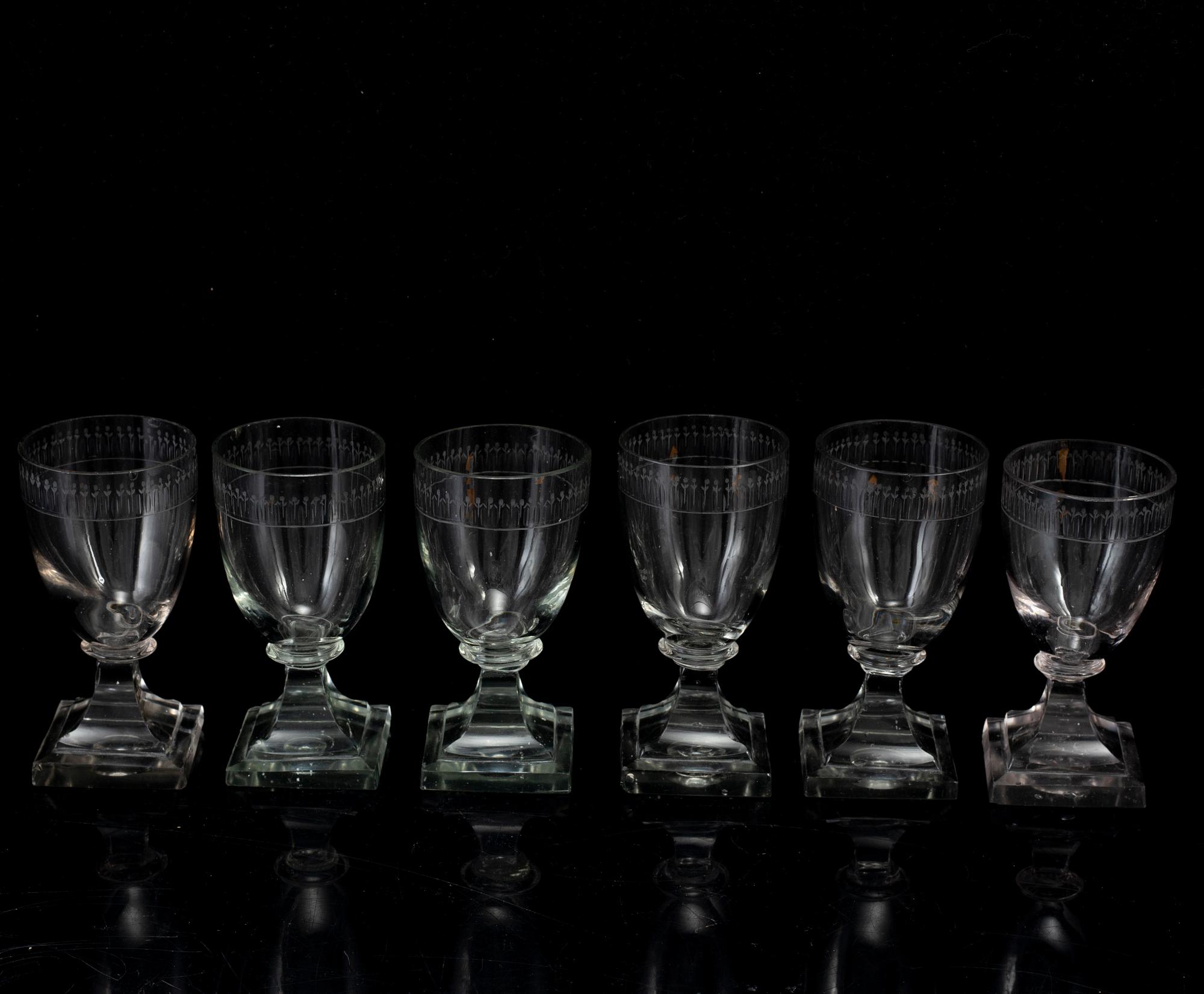 A set of six wine glasses, early 19th century.