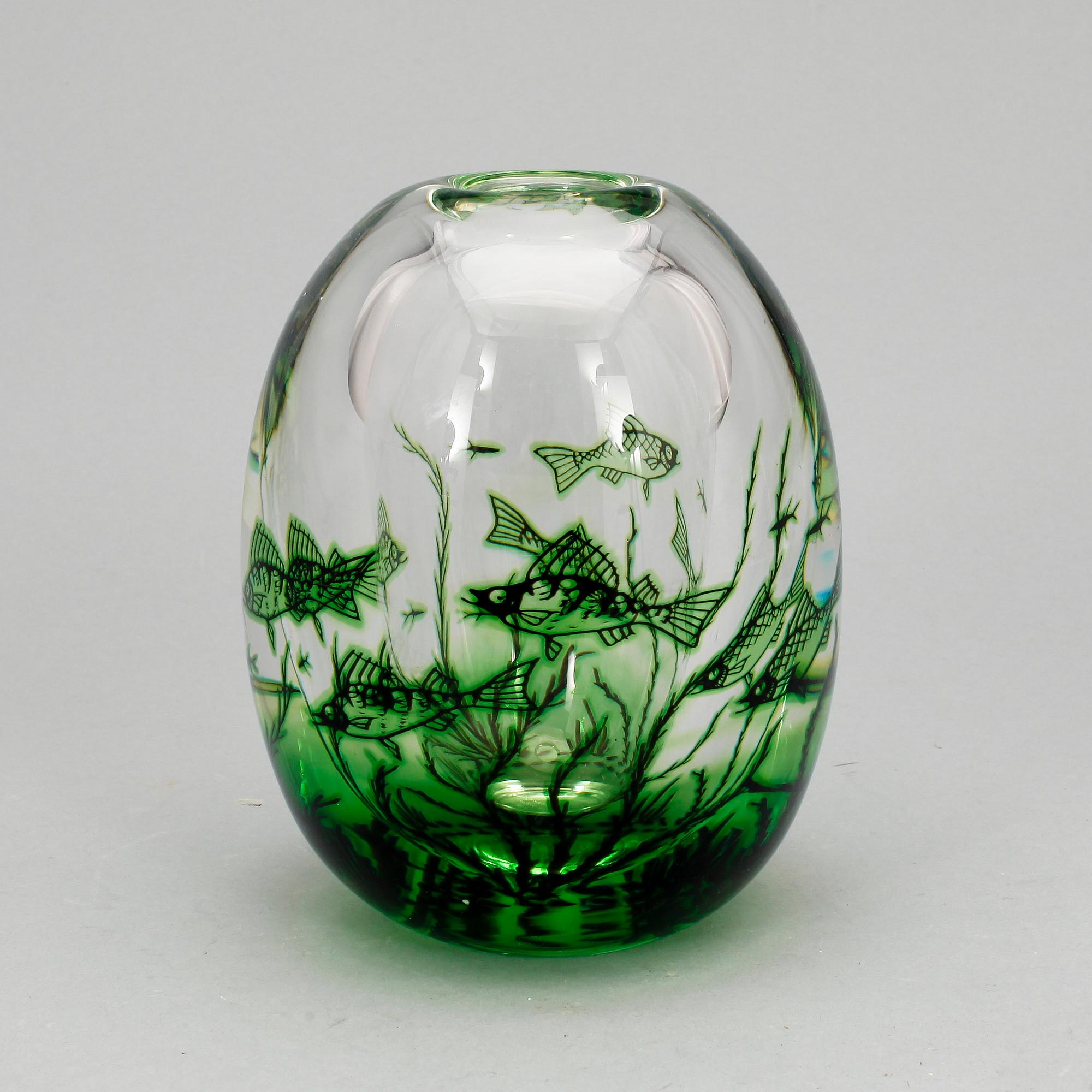 VAS, glas, fiskgraal, Edward Hald Orrefors, 1971.